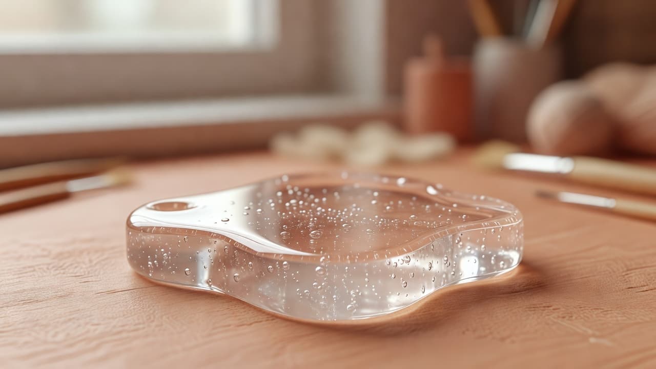 a close-up of a finished epoxy resin piece with visible tiny air bubbles trapped inside