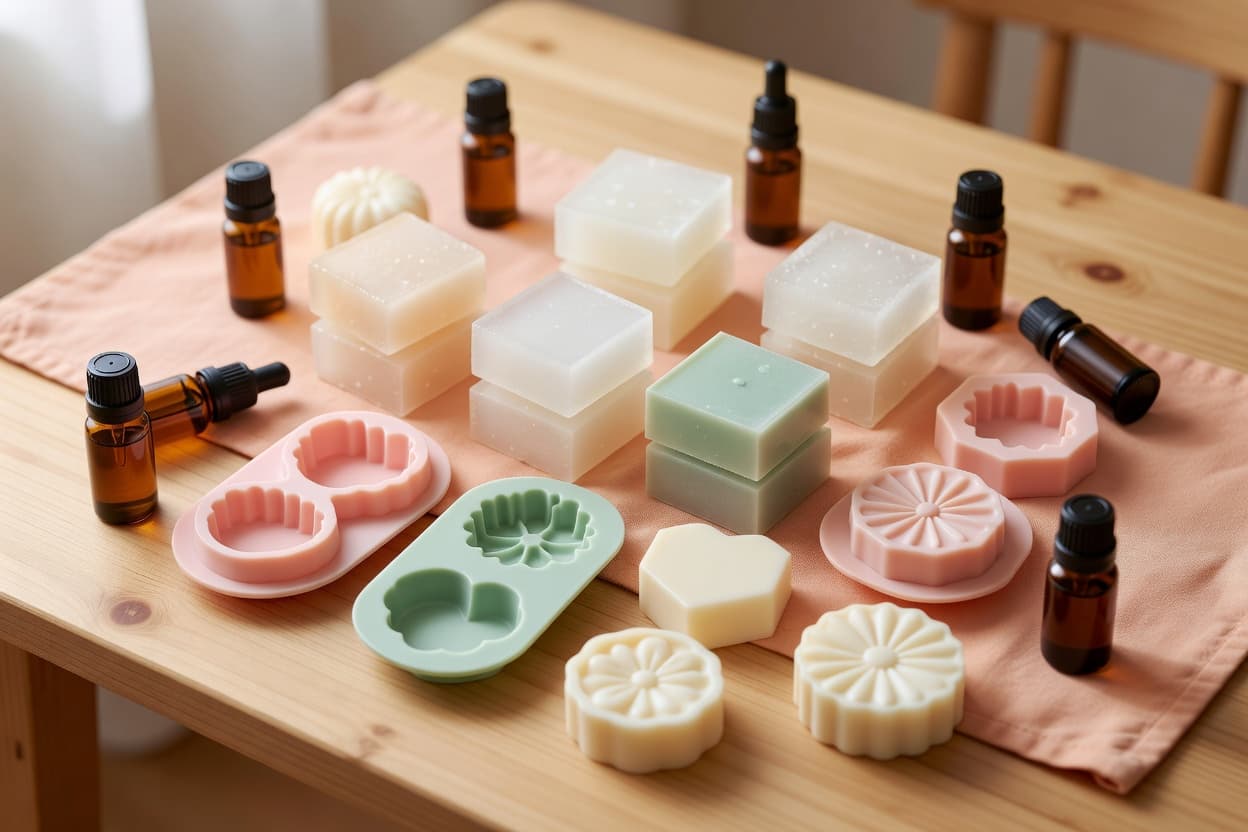 a flatlay of glycerin soap base blocks
